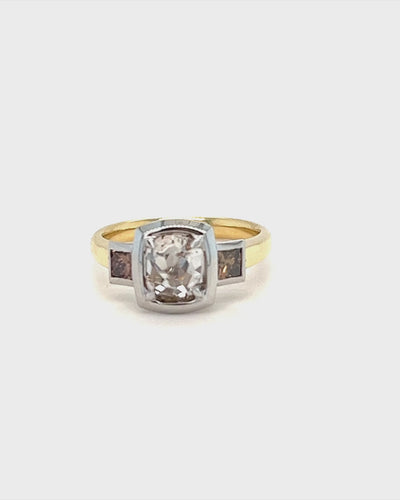 champagne rose cut diamond ring with princess cut side stones